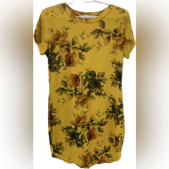 💘2 for $20💘 Gaze/gage Yellow Floral T shirt mini dress - Picture 1 of 3